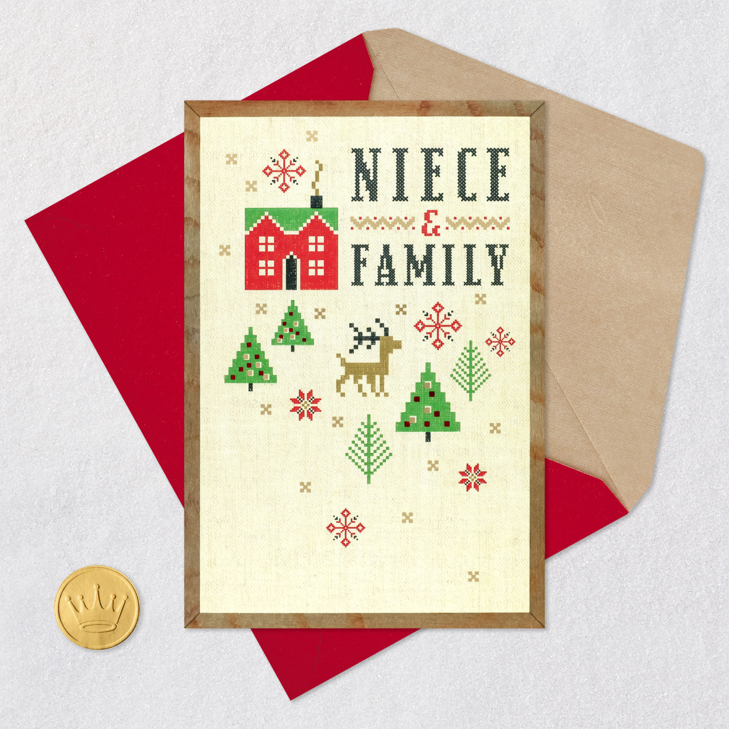 Cross-Stitch Wishes Niece Family Christmas Card Card Front with Envelope and Gold Seal image number 5