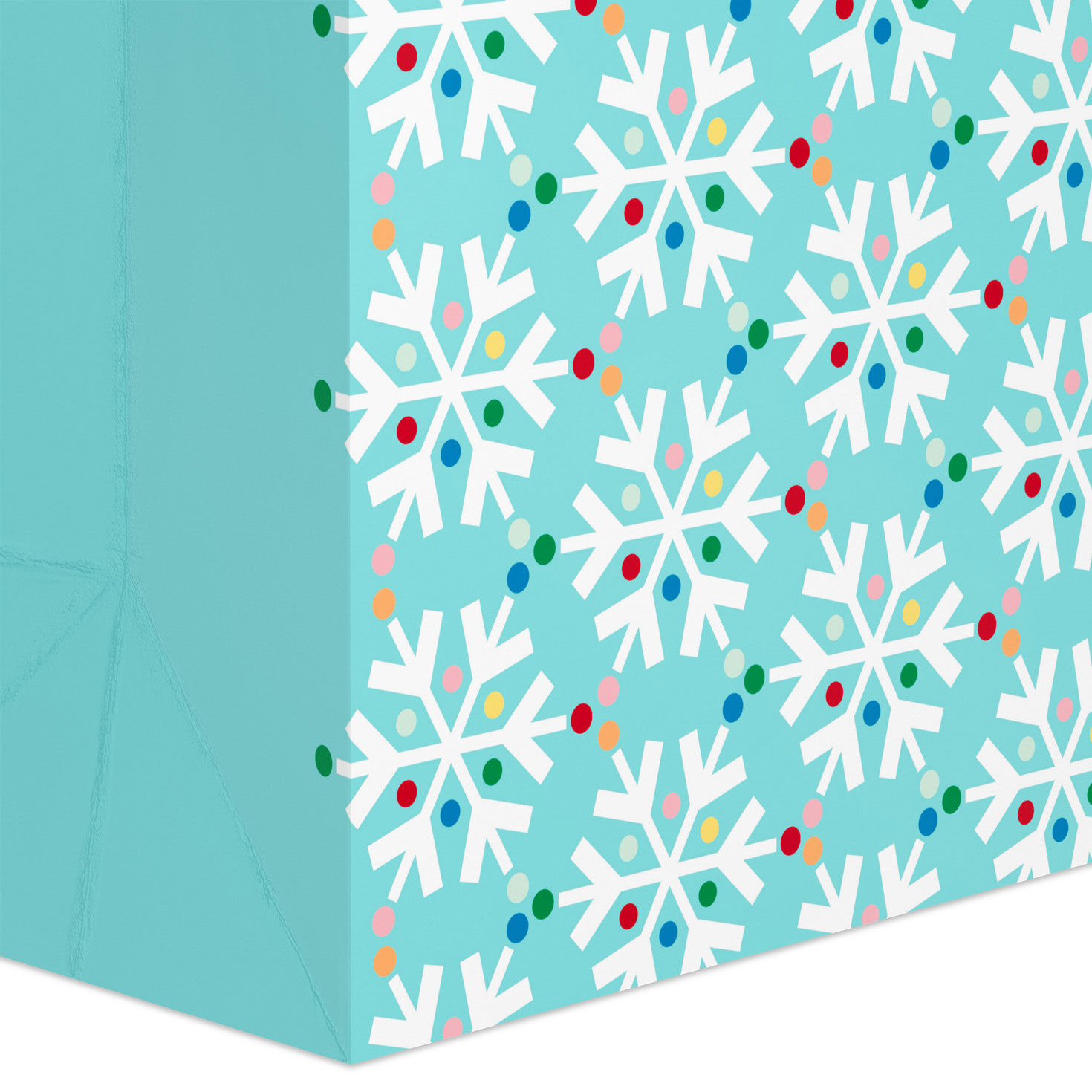 Snowflakes on Blue Large Holiday Gift Bag with Tissue side/base detail image number 5