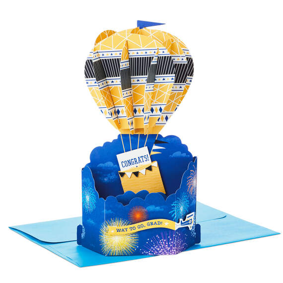 Hot Air Balloon and Fireworks Pop Up Graduation Card, , large image number 1