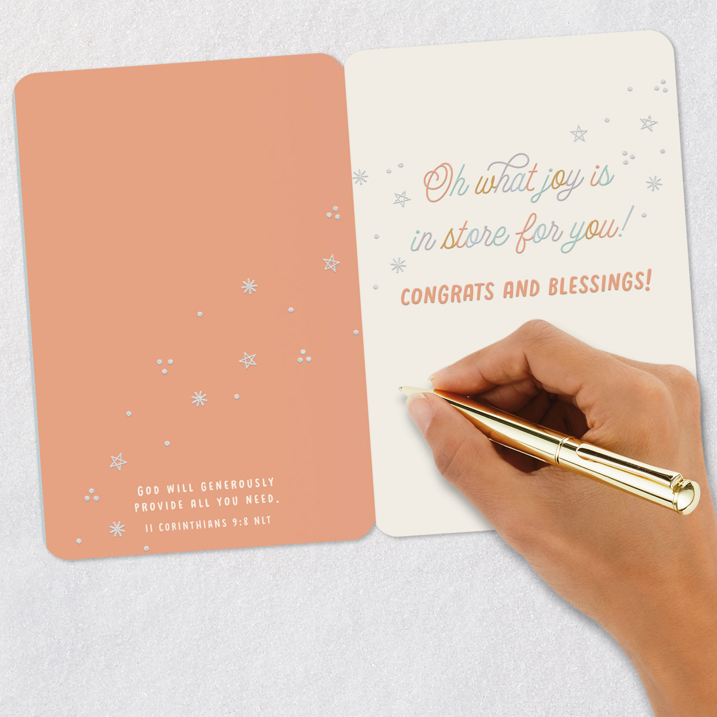 Colorful Script and Stars Religious Baby Shower Card Signing card image number 7