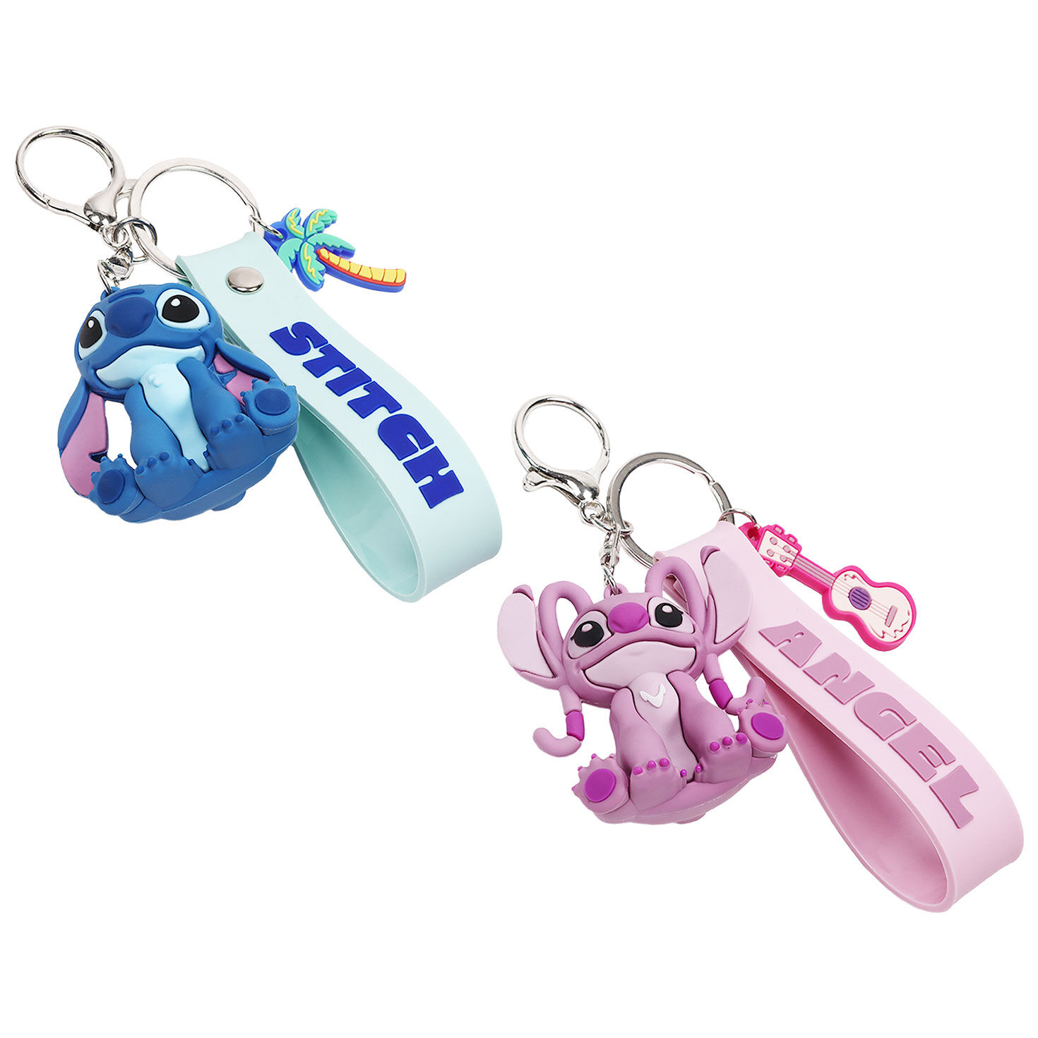 Set of Stitch and Angel Pink and Blue Keychains Side image number 5