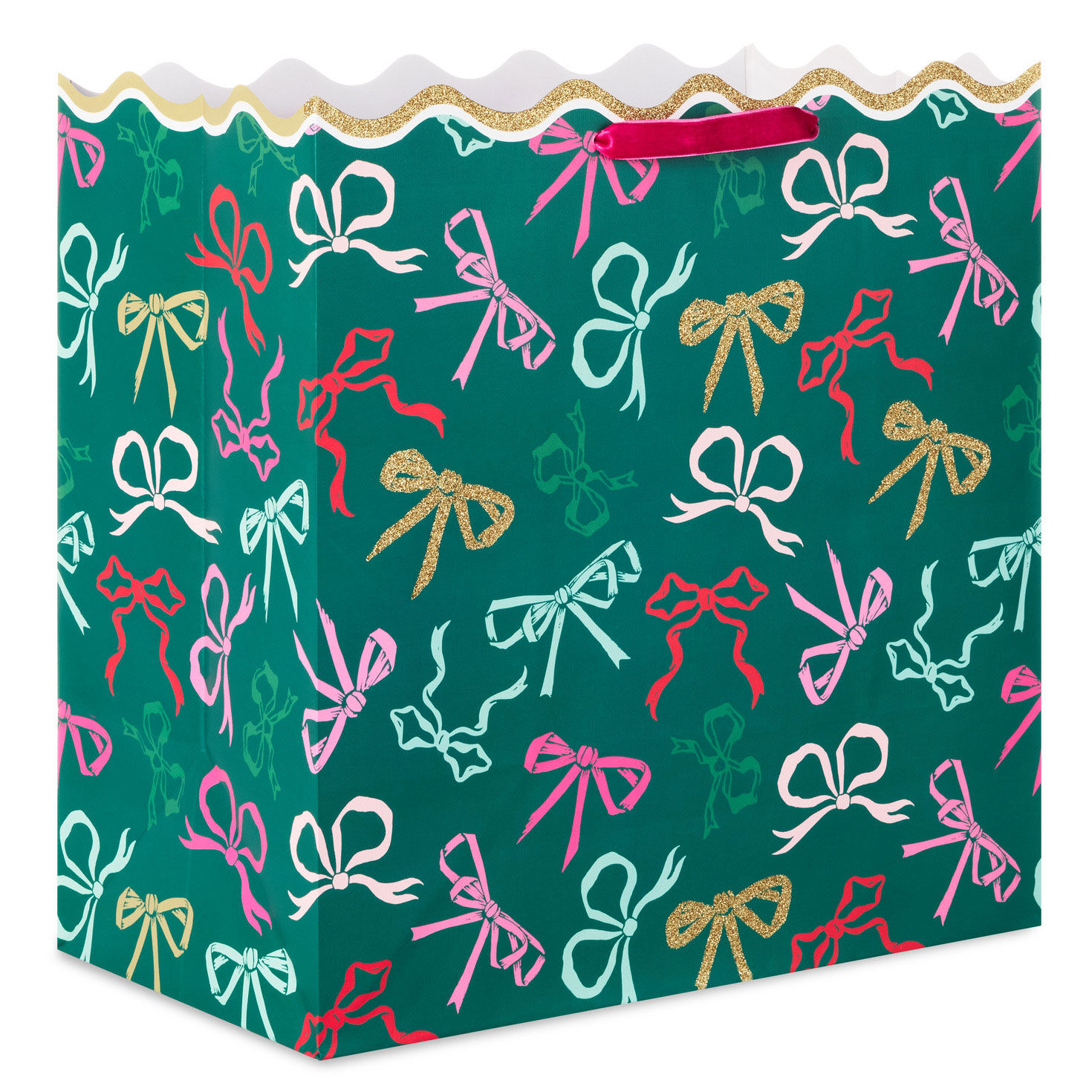 15" Lacey Chabert Collection Bows on Green Extra-Deep Christmas Gift Bag