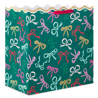 15" Lacey Chabert Collection Bows on Green Extra-Deep Christmas Gift Bag
