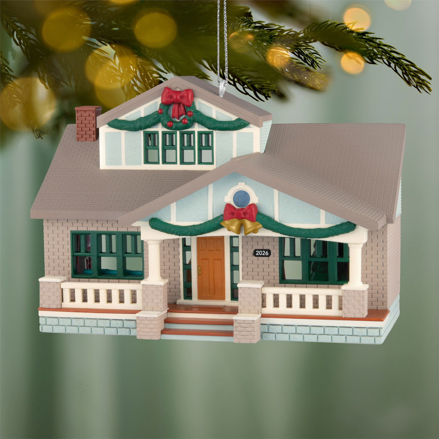 Arts & Crafts House Keepsake Ornament hanging on tree image number 2