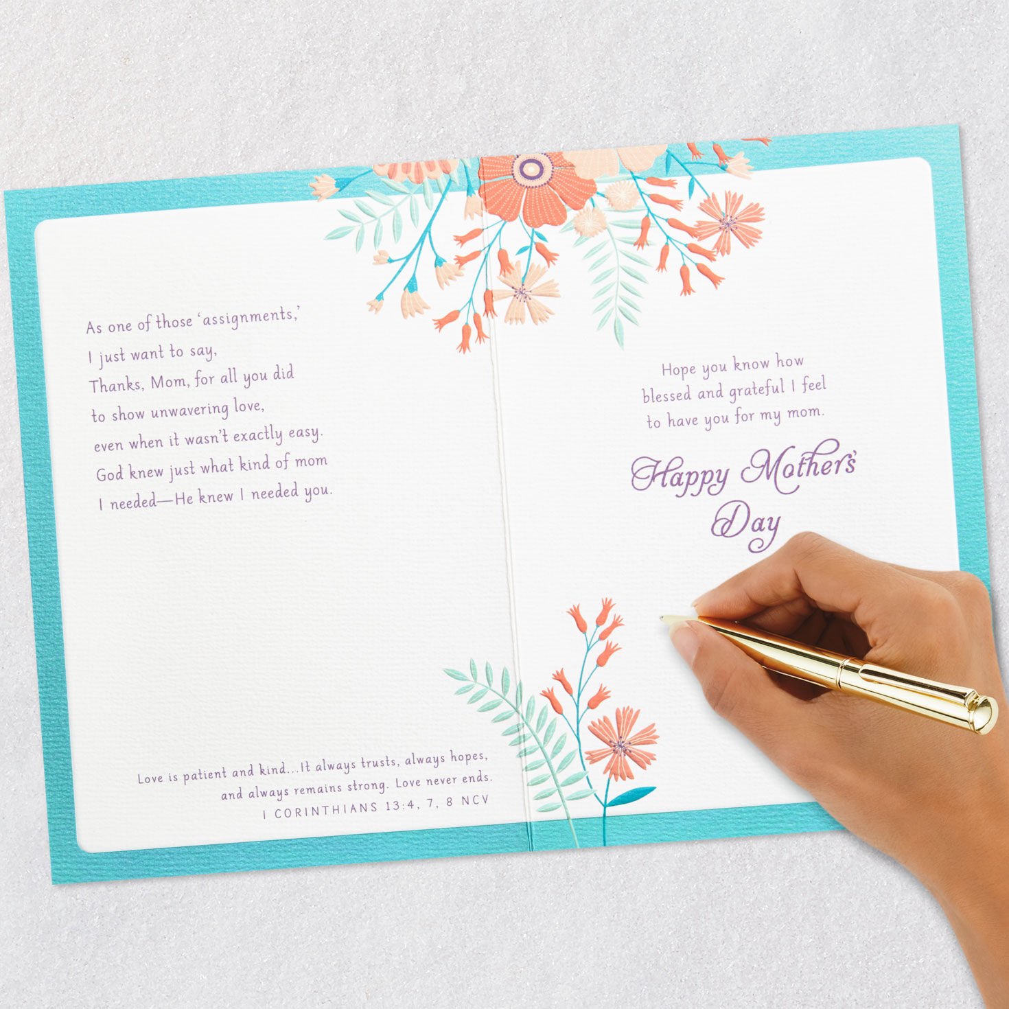 Pretty Floral Religious Mother's Day Card for Mom signing card image number 9