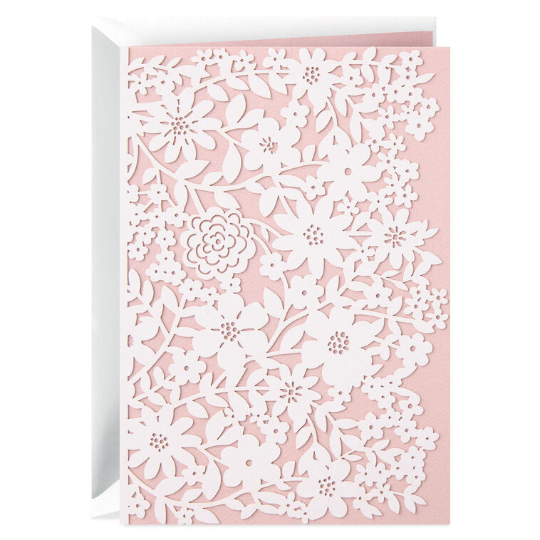White Flowers on Blush Pink Blank Card