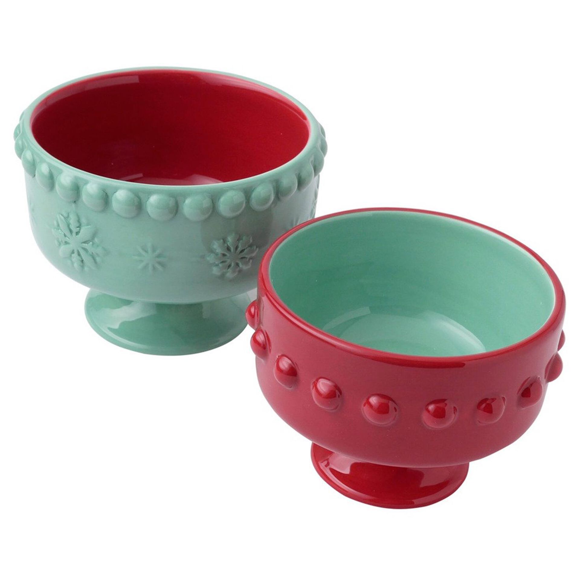 Mint and Red Nesting Bowls With Footed Pedestals, Set of 2 Kitchen