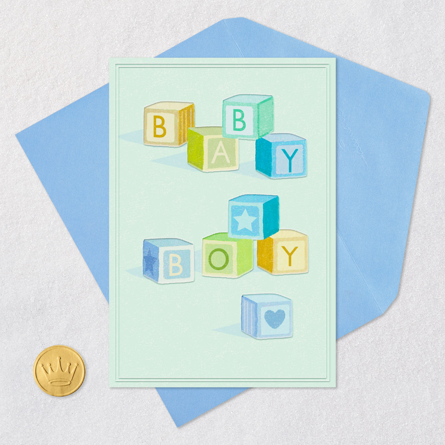 Baby Blocks Welcome New Baby Boy Card Card with envelope and Seal image number 5