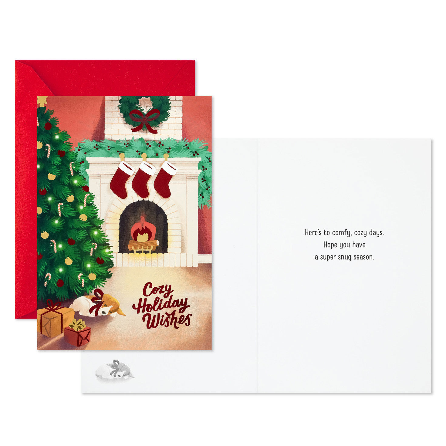 Fireplace and Tree Boxed Christmas Cards Card Front with Sentiment image number 2