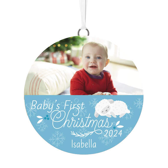 Baby's First Christmas Personalized Text and Horizontal Photo Ceramic Ornament, , large image number 1