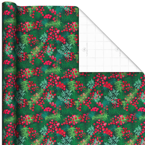 Berries and Pine Branches Christmas Wrapping Paper, 35 sq. ft., , large image number 1