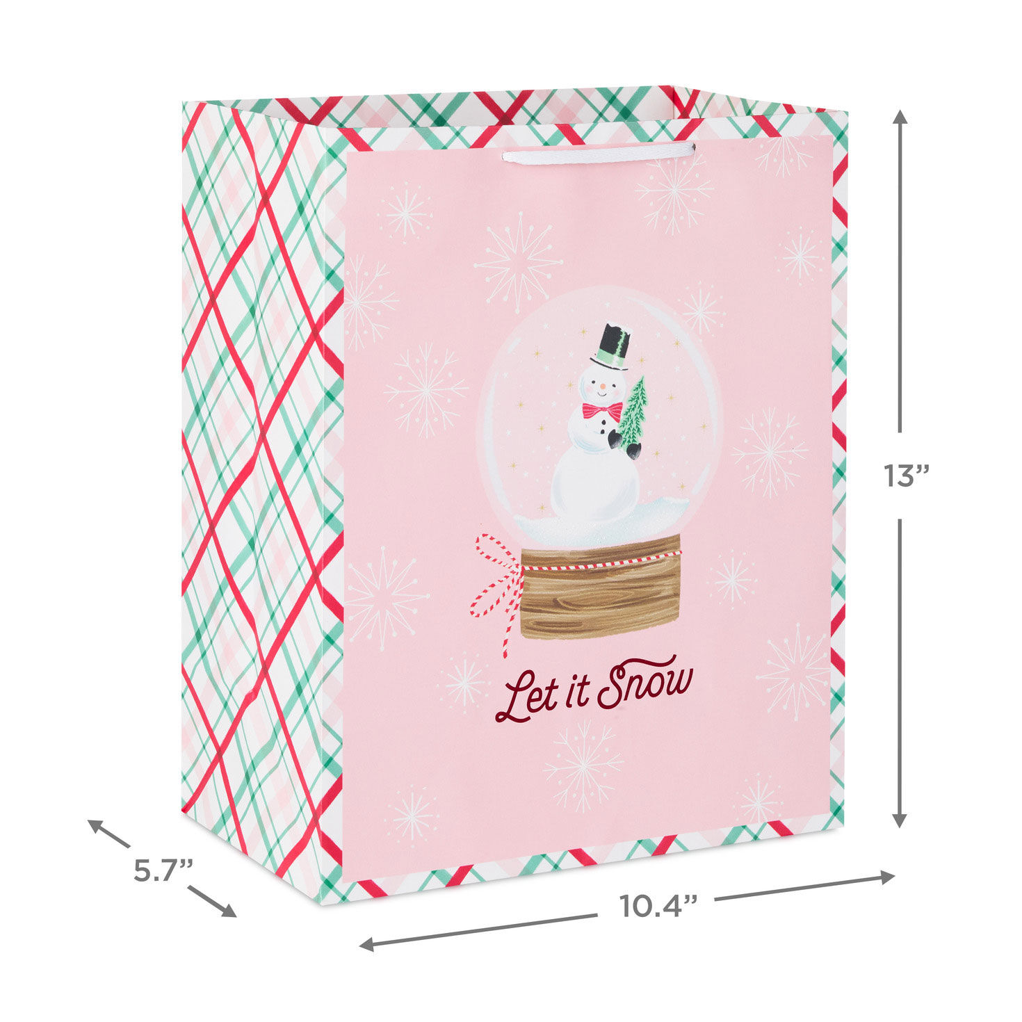 Snowman Snow Globe on Pink Large Holiday Gift Bag measurement image number 3