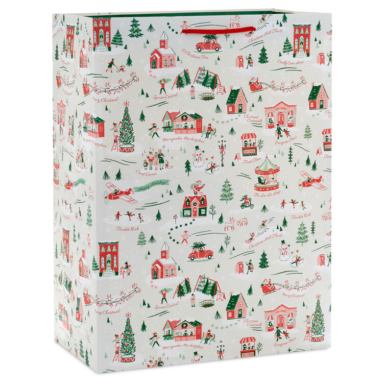 20" Festive Holiday Toile Jumbo Christmas Gift Bag