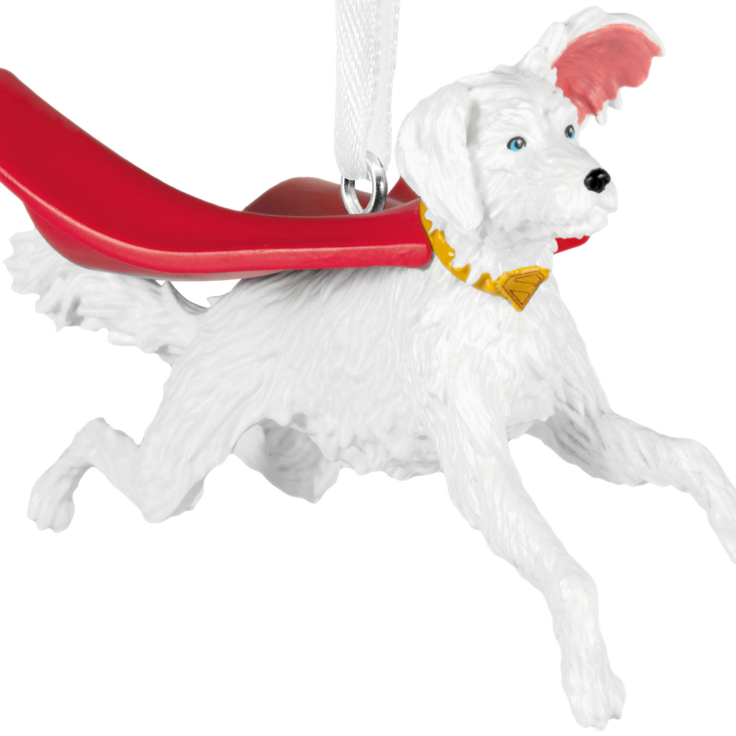 Superman White Dog Christmas Ornament closeup view image number 5