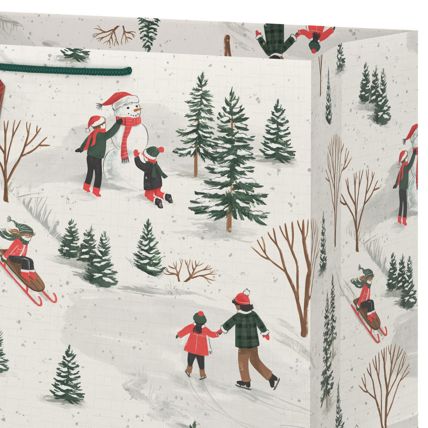 Vintage Sledding Big Holiday Gift Bag Handle Detail image number 4