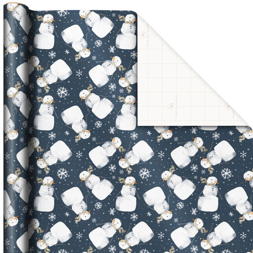 Snowmen on Dark Blue Holiday Wrapping Paper, 40 sq. ft., 