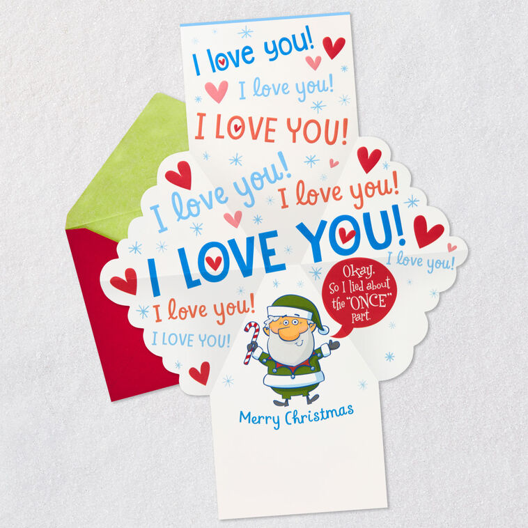 Green Elf I Love You Christmas Card for Grandson Open card with envelope image number 2