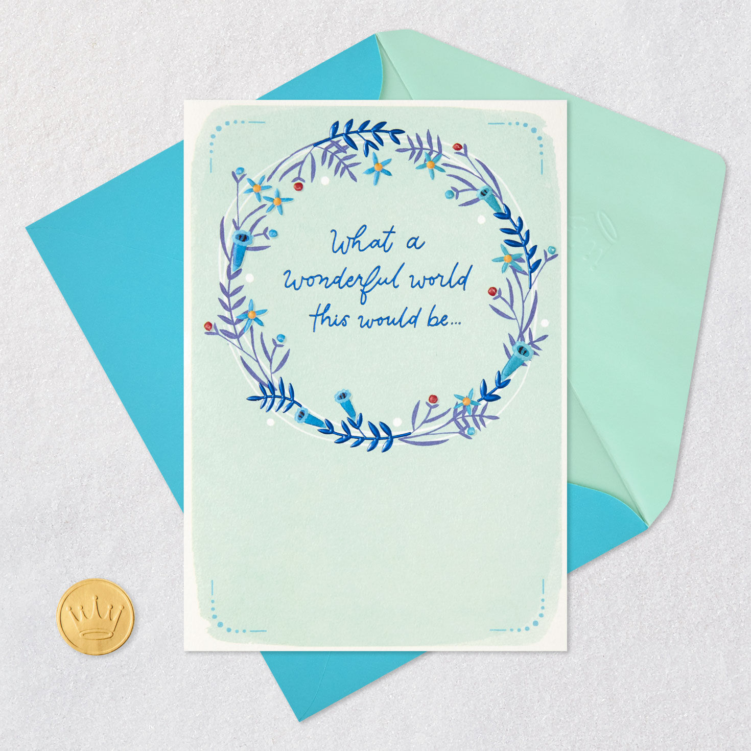Floral Wreath With Trumpet Vine Thank-You Card Card Front with Envelope and Gold Seal image number 5