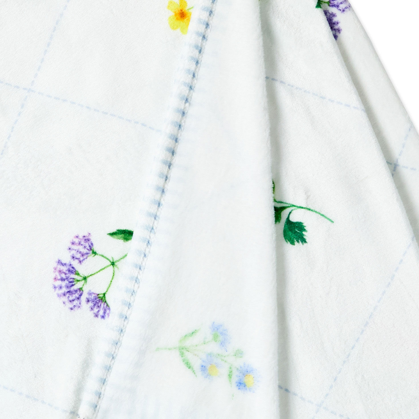 Cream Fleece Blanket With Flowers and Striped Border closeup view image number 3