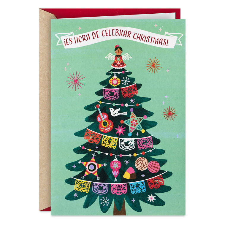 Time for Traditions and Good Vibes Spanish-Language and English Money Holder Christmas Card