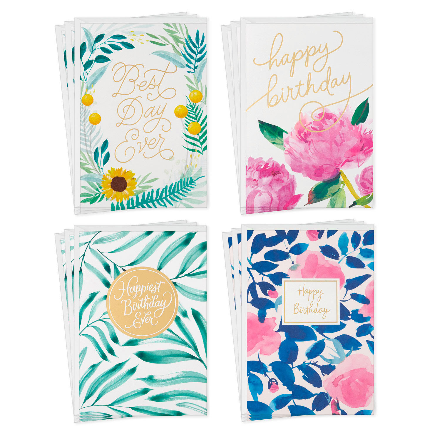 Assorted Floral Birthday Cards, Pack of 12