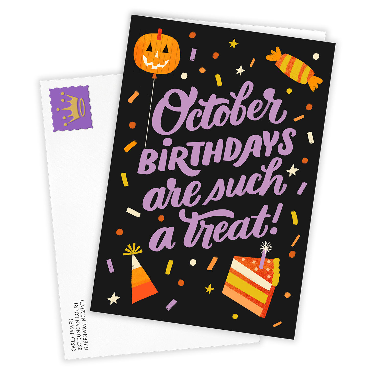 October Is a Treat Personalized Birthday Card Card Front with Envelope image number 2