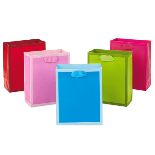 6.5" Assorted Bright Colors 5-Pack Gift Bags, 
