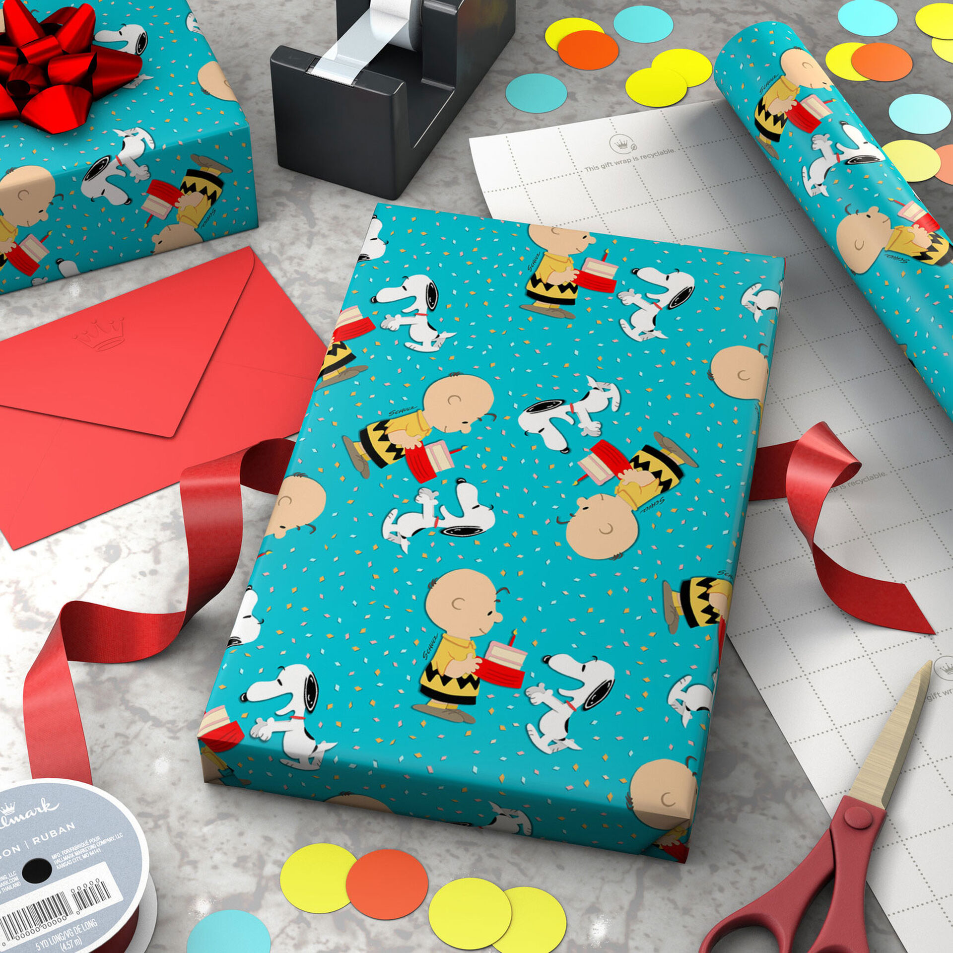 Peanuts® Charlie Brown and Snoopy With Cake Wrapping Paper, 17.5 sq. ft