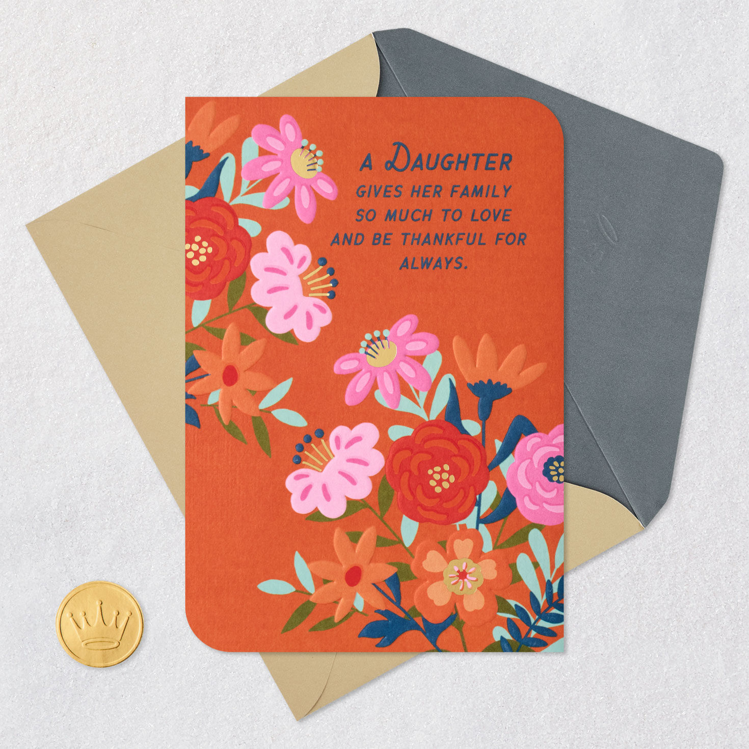 Flowers on Orange Thanksgiving Card for Daughter Card Front Detail image number 7