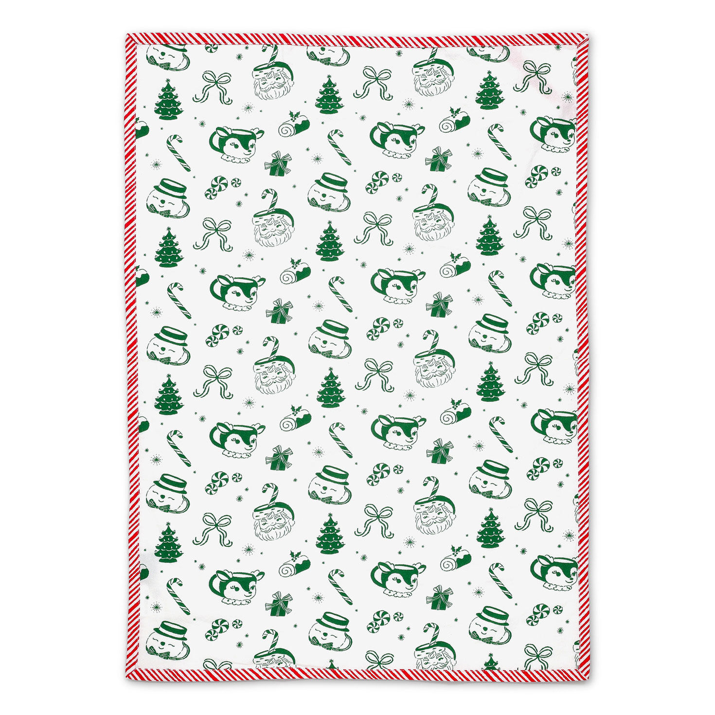 Santa Snowman Reindeer Toile Pattern Dish Towel front flat image number 2