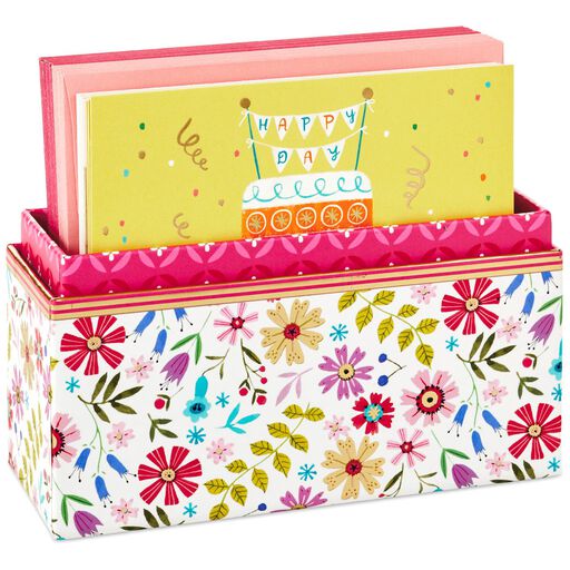 Whimsical Designs Assorted Note Cards With Caddy, Box of 30, 