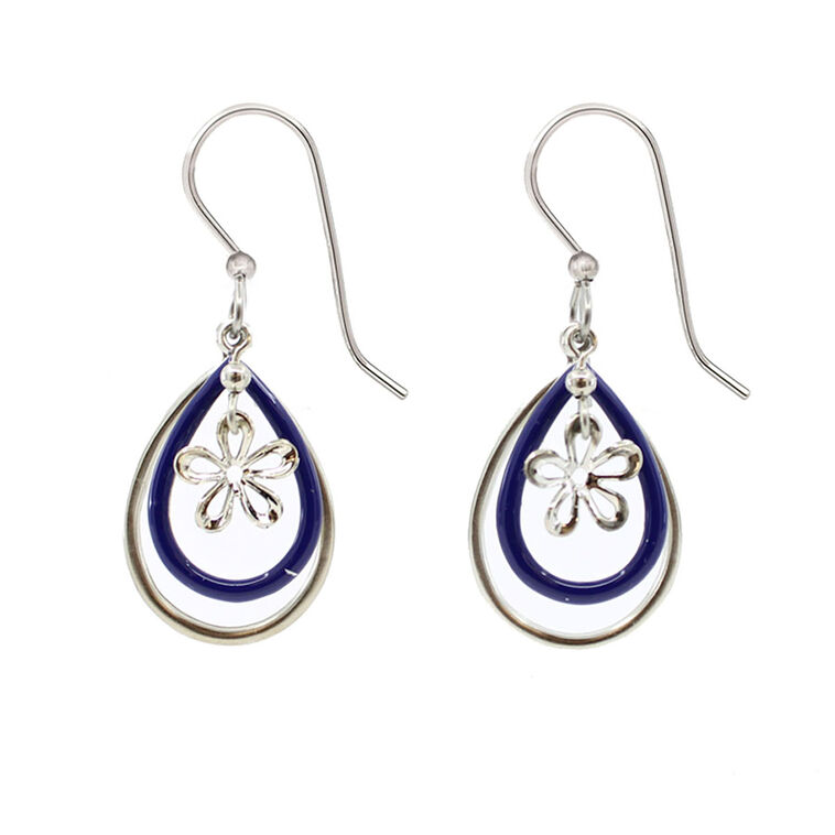 Silver Forest Layered Teardrops and Flower Silver Metal Drop Earrings