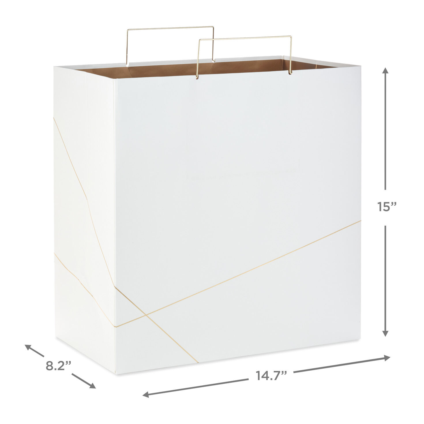 White With Gold Extra-Deep Square Gift Bag, 15", , large image number 3