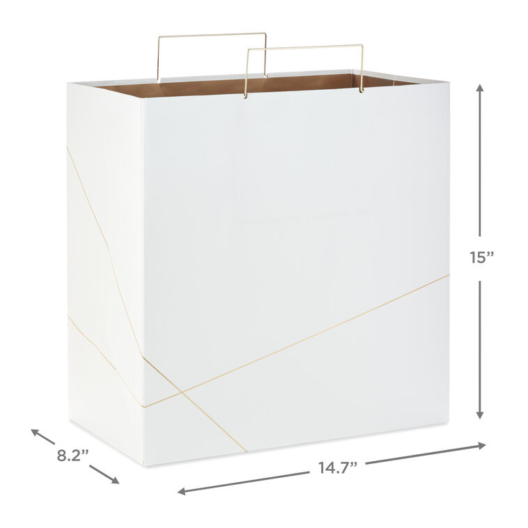 White With Gold Extra-Deep Square Gift Bag, 15", , large image number 3