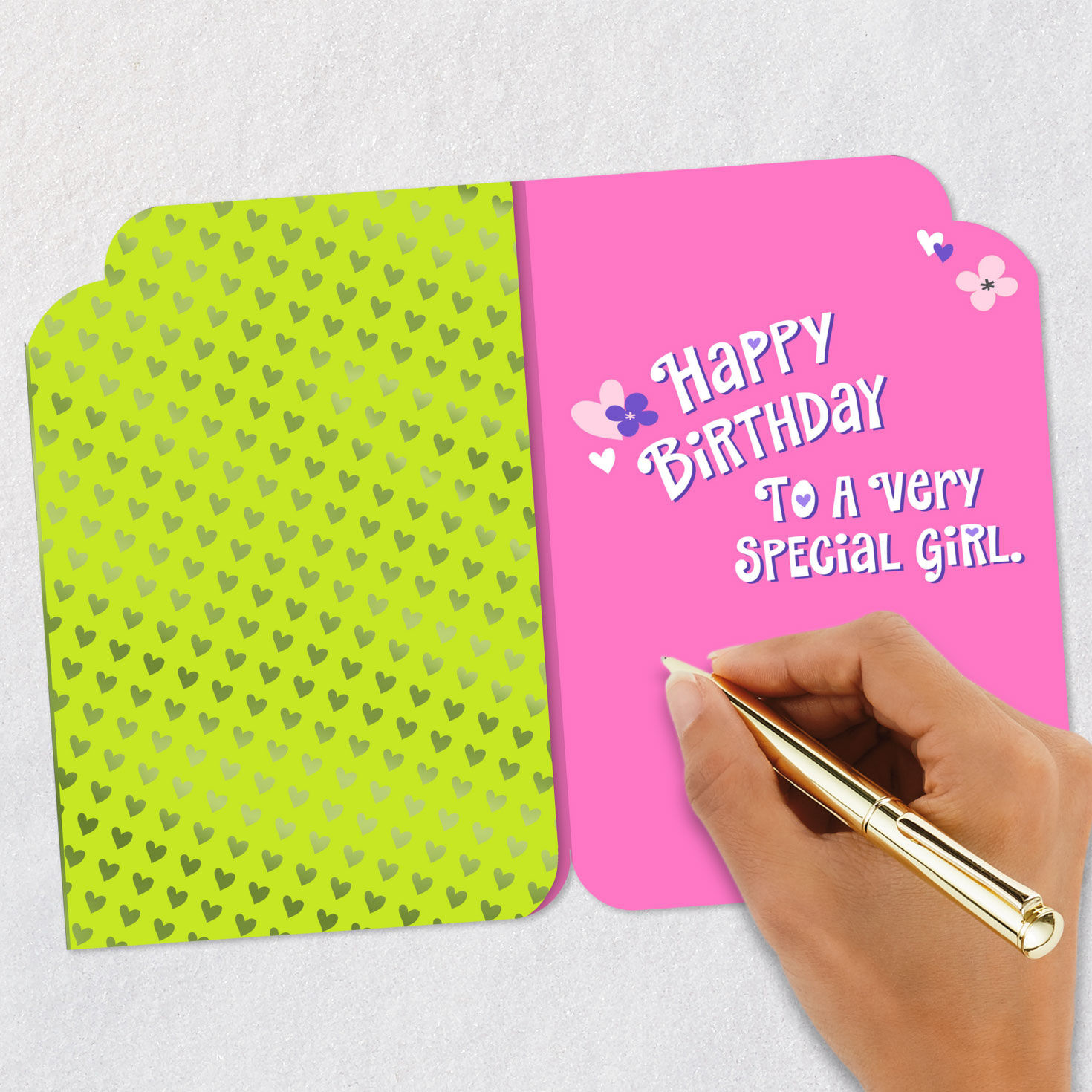 Butterfly, Flowers and Hearts Birthday Card for Girls Signing card image number 6