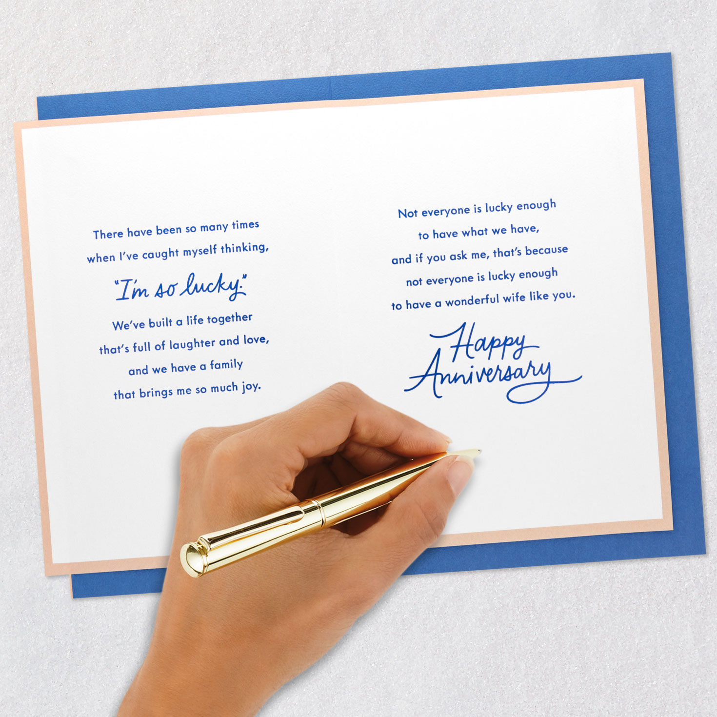 Blue and White Flowers in Vase Wife Anniversary Card signing card image number 6