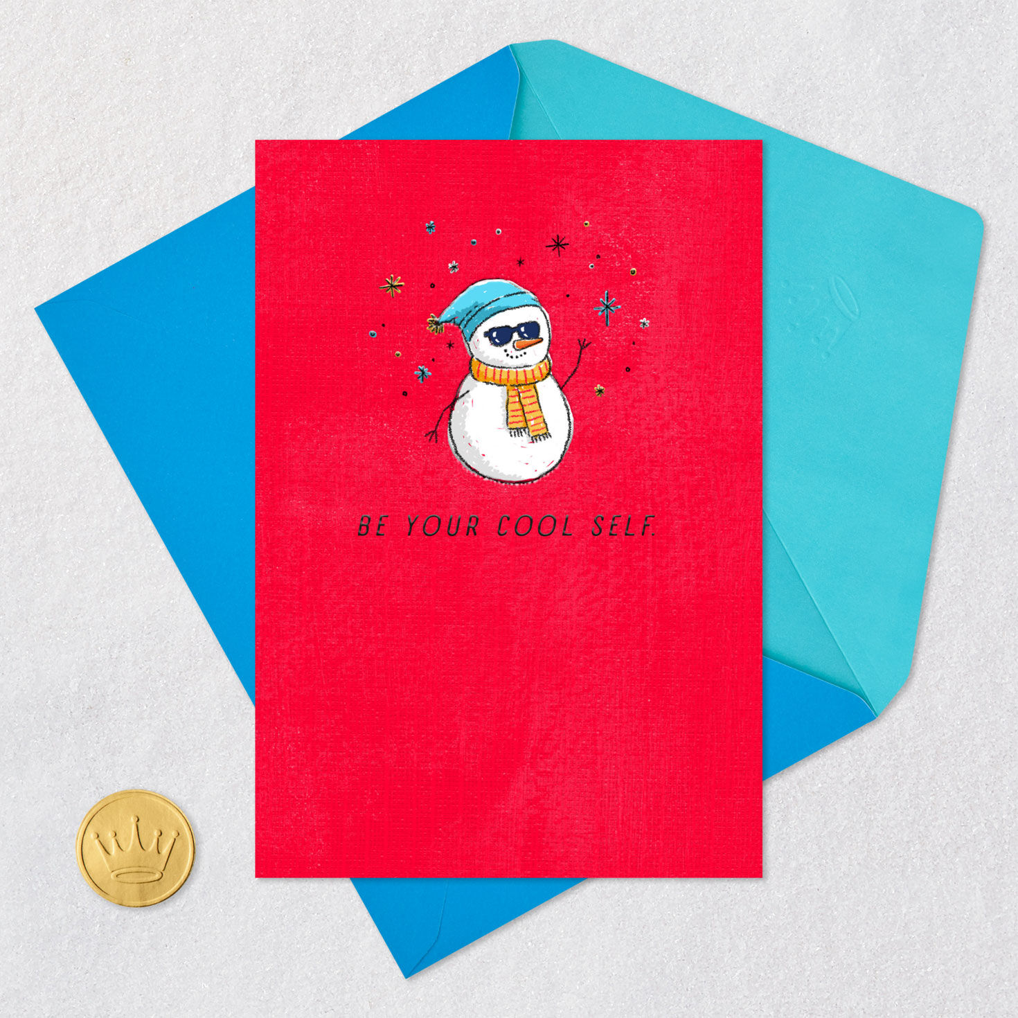 Cool Snowman Sunglasses Christmas Card Card Front with Envelope and Gold Seal image number 5