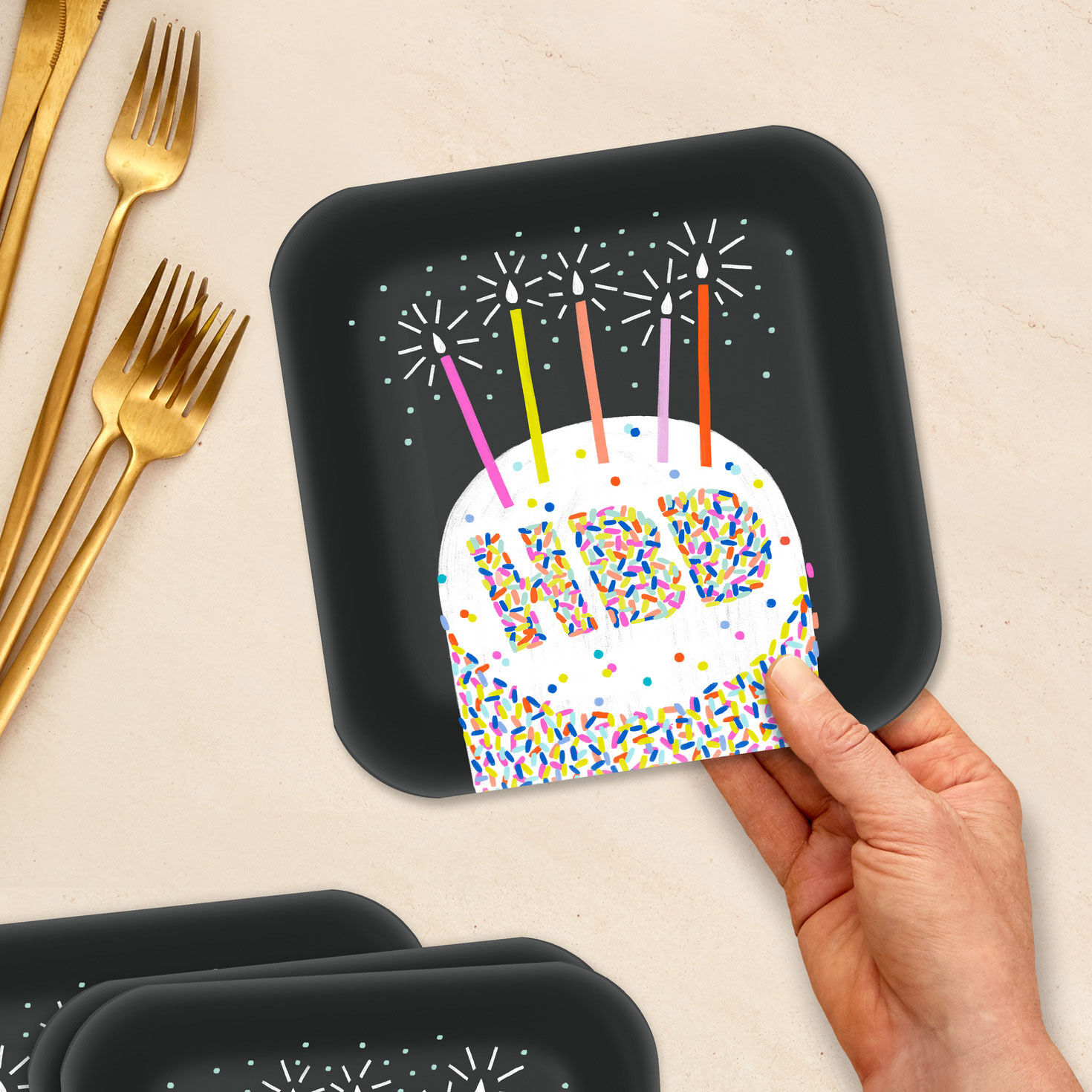 "HBD" Cake Dessert Plates, Pack of 8, , large image number 2