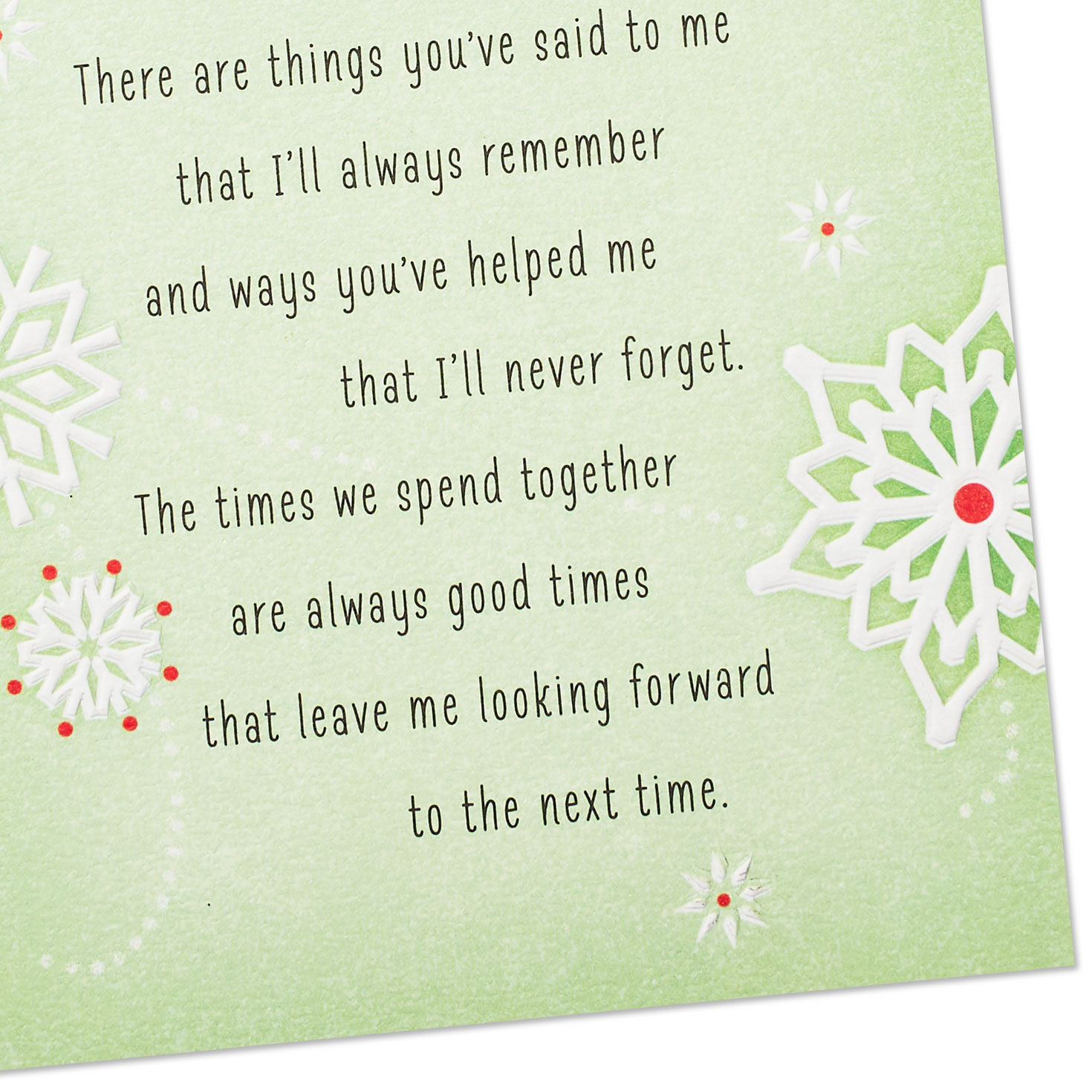 Snowflakes on Green Friend Christmas Card Card Front Detial image number 6