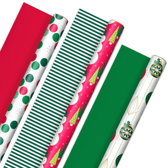 Mod Holiday 3-Pack Reversible Wrapping Paper Assortment, 120 sq. ft.