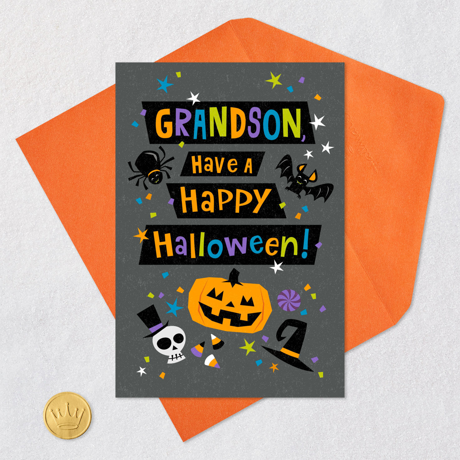 Frightful Fun Halloween Card for Grandson Card Front with Envelope and Gold Seal image number 5