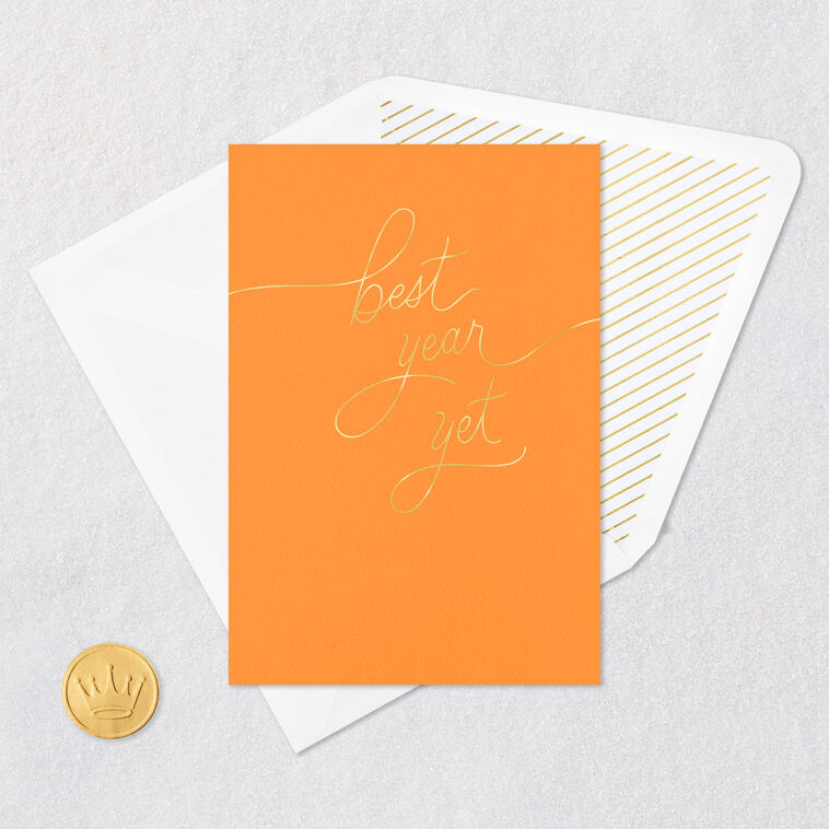 Gold Script on Orange Signature Birthday Card Card Front with Envelope and Gold Seal image number 6