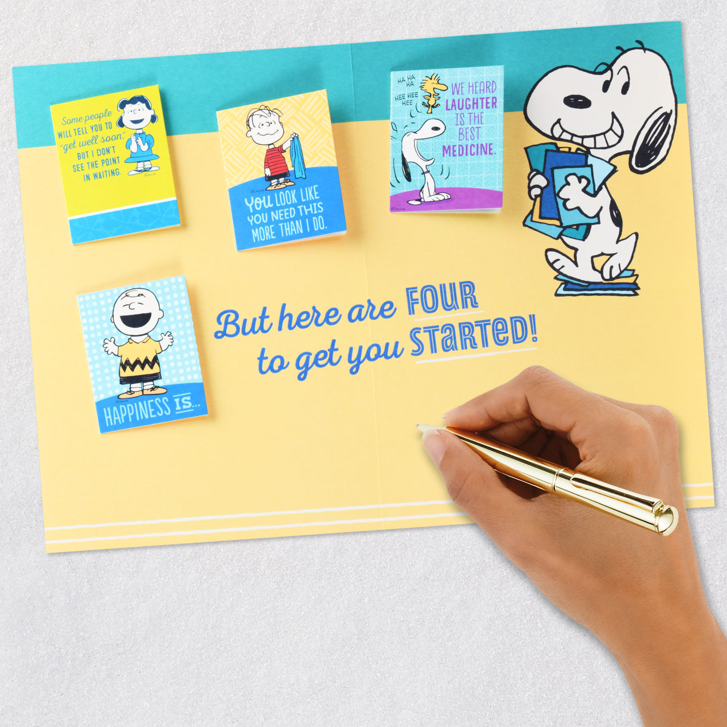 Snoopy on Green and Yellow Get Well Card signing card image number 9