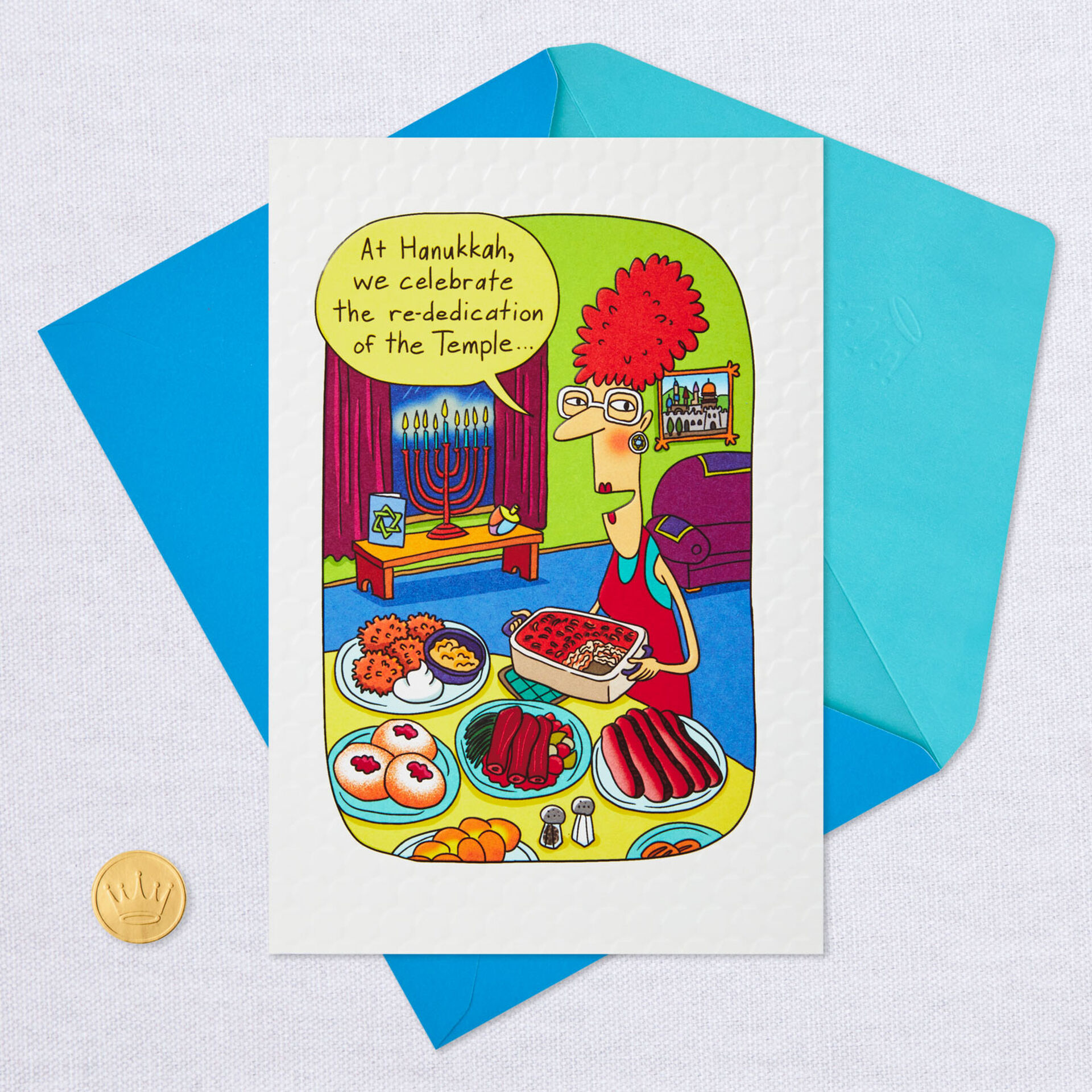 Enough Food to Fill a Temple Funny Hanukkah Card - Greeting Cards