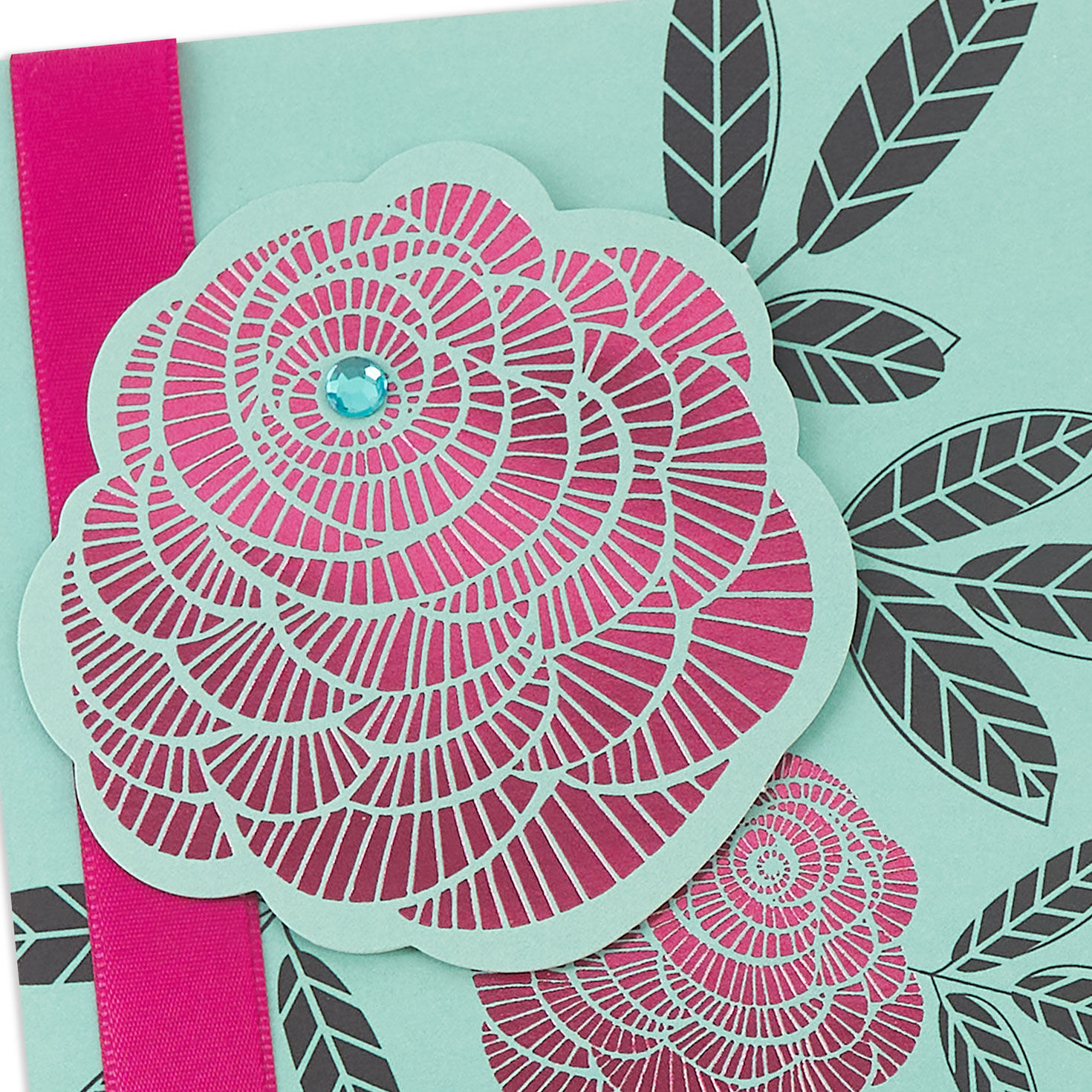 Pink Flowers on Blue Mom Birthday Card Card Front Detail image number 5