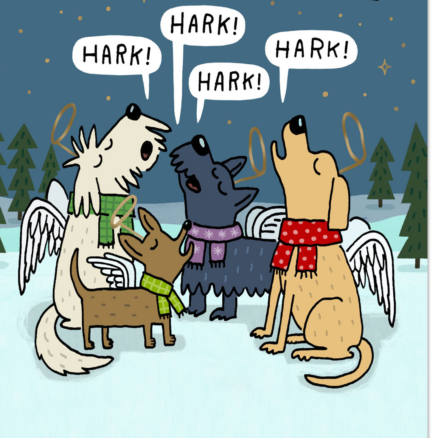 Singing Dogs With Angel Wings Funny Christmas Card Card Front Detail image number 4