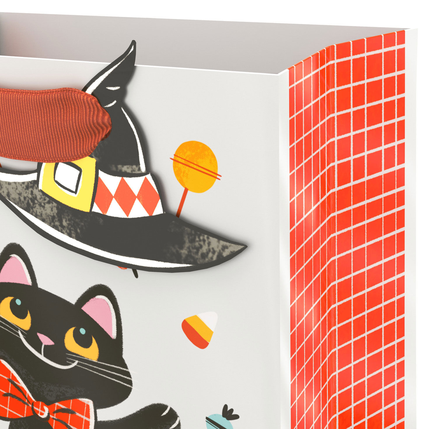 Storybook Cat in Pumpkin Small Halloween Gift Bag Handle Detail image number 4