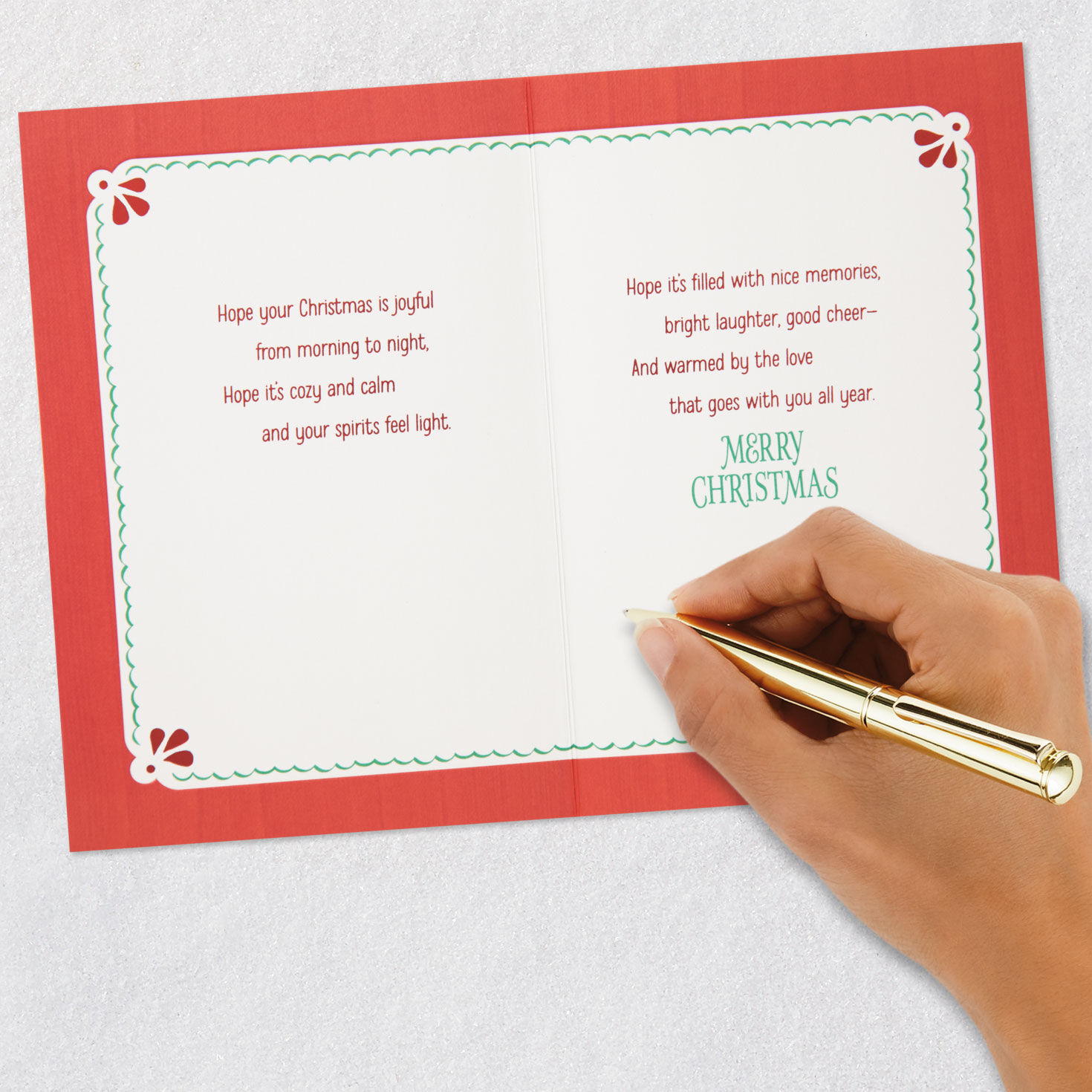 Hanging Stockings on Red Christmas Card for Granddaughter Signing card image number 7