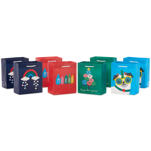 6.5" Sweet Surprises 8-Pack Small Christmas Gift Bags Assortment, 