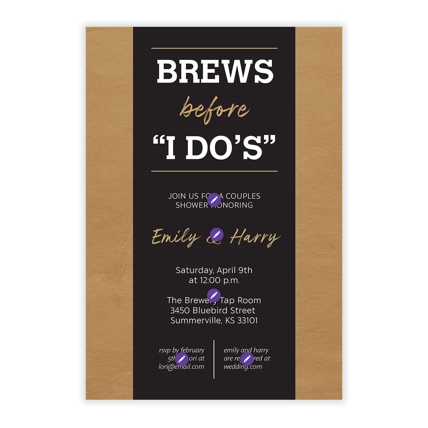 Brews Before I Do's Personalized Shower Invitation Card Front indicating personalization image number 5